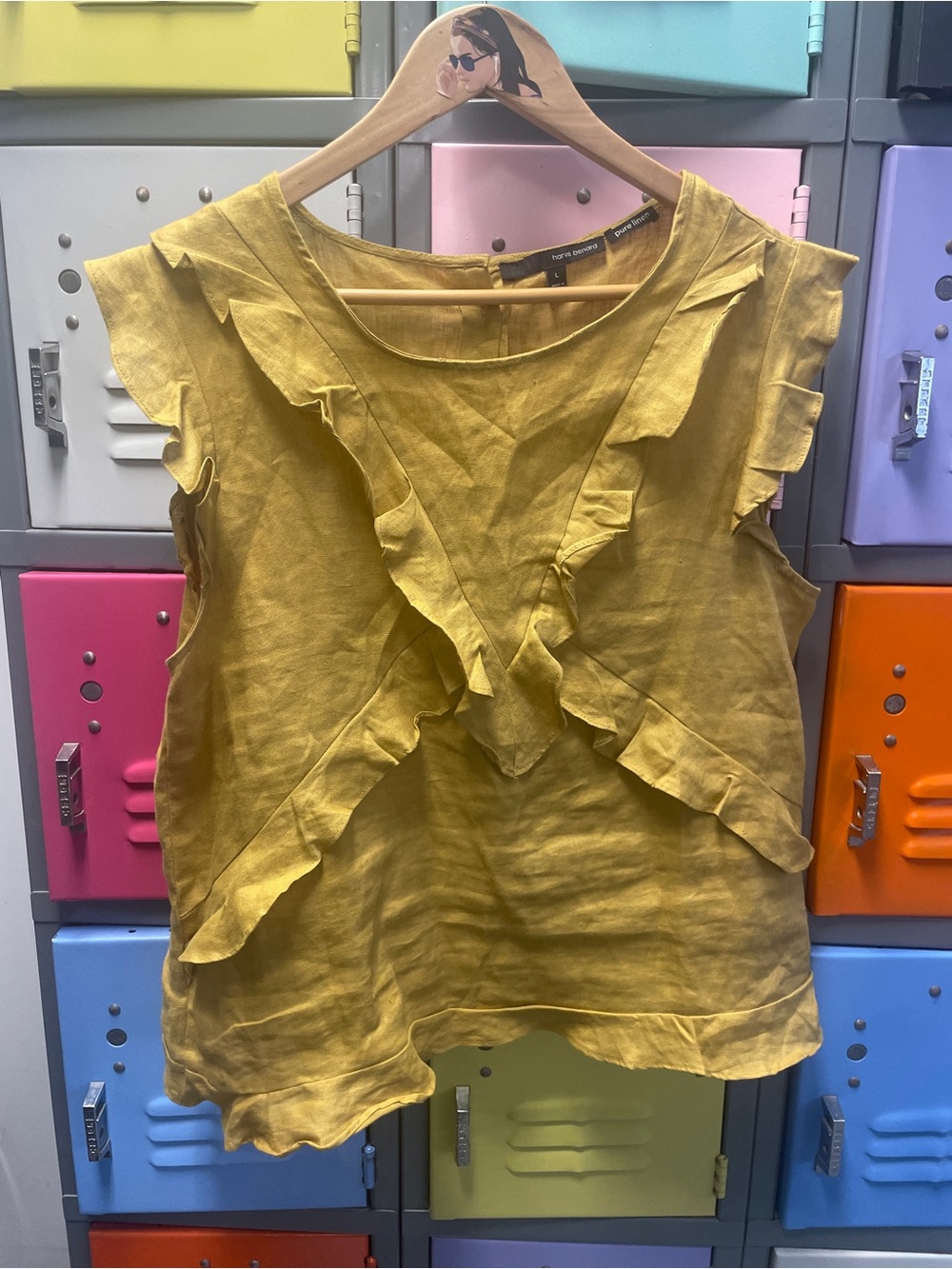 Harve Benard Ruffled Sleeveless Linen Top - Mustard